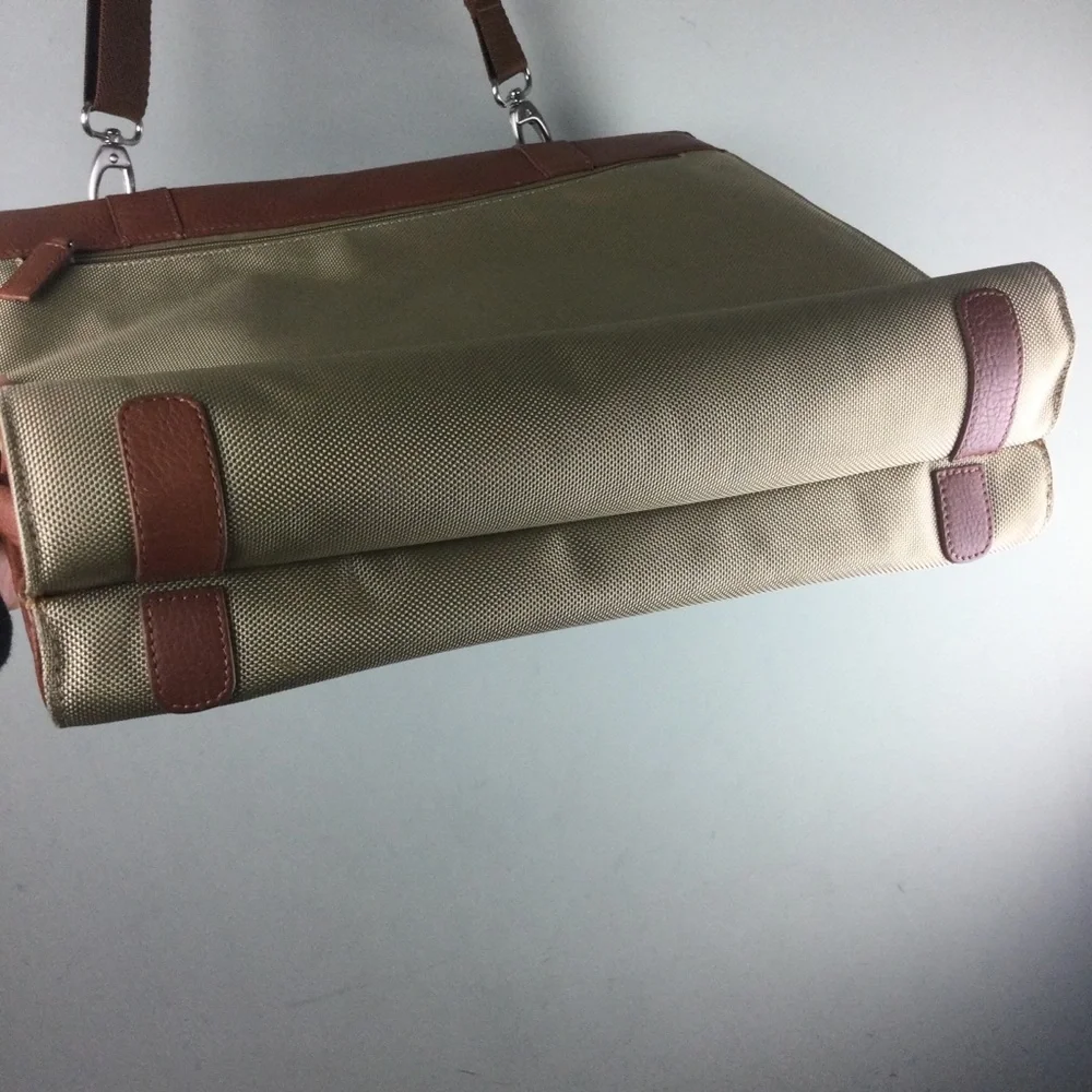 Bosca Leather and Canvas Flap Top Crossbody Messenger Briefcase